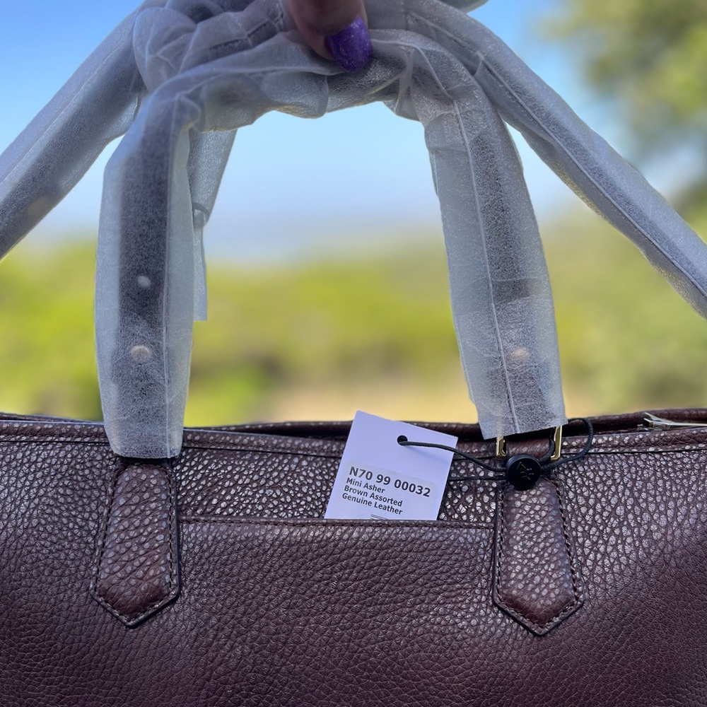 NWT Brahmin Mini-Asher Dark Brown Pebbled Leather Satchel Crossbody - Picture 12 of 13